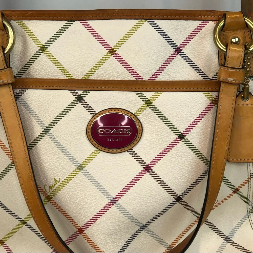 Coach Tatersall cream plaid handbag crossbody bag - Picture 3 of 12